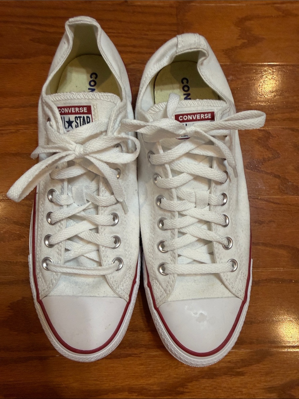 Converse White Low-Top Sneakers with Red Trim